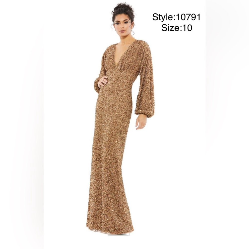 Beaded embellished long sleeve column gown - Picture 1 of 3